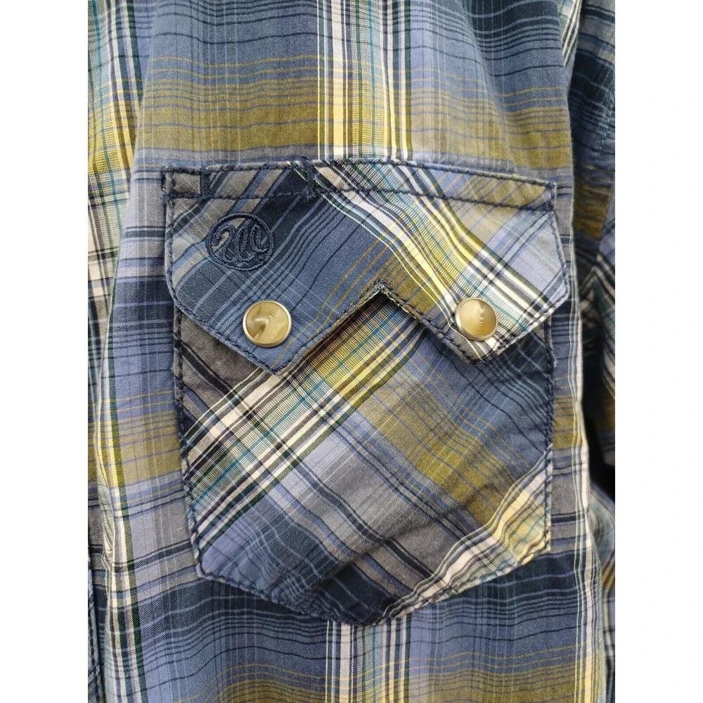 Wrangler American Cowboys Pearl Snaps Shirt Plaid Blue Long Sleeve XL